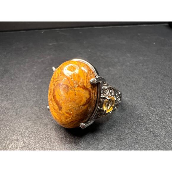 NEW script stone and citrine stainless steel ring size 8 - Picture 5 of 14